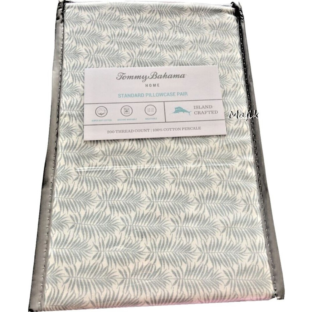 Tommy Bahama Standard Pillowcases Set of 2 Bahama Fronds 100% Cotton Gray White